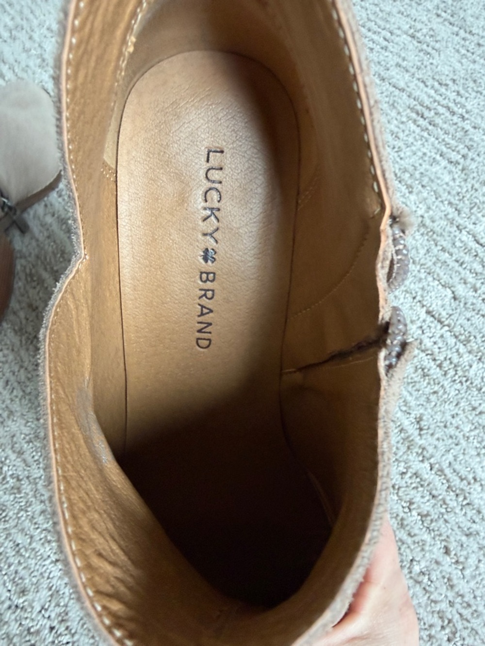 Lucky Brand Fenley Women’s Taupe Suede Ankle Boots - Classic Chelsea Style 8.5 - Picture 5 of 6
